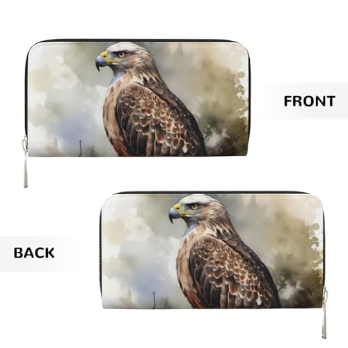 Pu Leather Wallet For Women Girl, Zip Around Credit Card Holder Watercolor Of Hawk Long Wallet Clutch Purse Waterproof Travel Handbag2