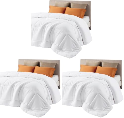 Image of Bedsure Comforter Duvet Insert - Quilted Comforters Full Size, All Season Duvet, GentleSoft Down Alternative Bedding Blanket, with 8 Tabs, Gifts for Women /Men, White, Full 86 x 82 Inches (Pack of 3)