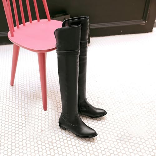 DINTAHA Long Thigh High Boots Flat Leather Thigh High Low Heel Boots Over The Knee Boots3