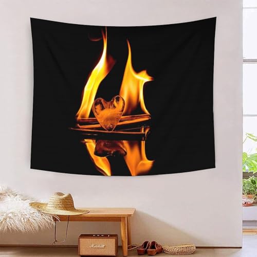 Tapisserie 3D flamme grand tissu mural pour habiller un mur vide sans peindre ni percer