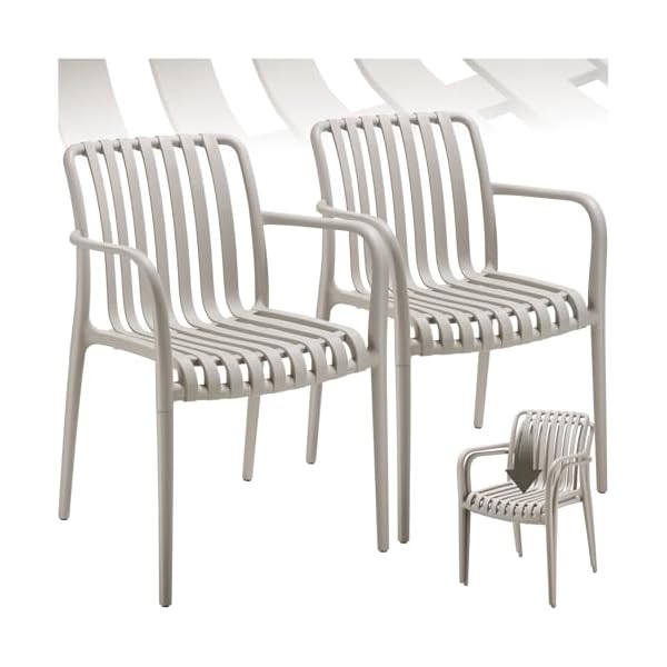 Tectake Gartenstühle Taupe stapelbar (2er-Set)