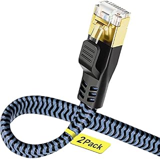 Ethernet Cable 2m 2pack Flat CAT 8 ethernet cable 2m High Speed internet cable 2m Network cable 2m 40Gbps 2000MHz SFTP LAN Patchcable 2m with RJ45 Connector for Router,PC,Hub,Laptop,Gaming (Blue,2m)