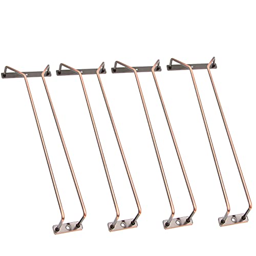 RedDreamer 14-Inch Bronze Wine Glass Rack, Under Cabinet Wine Glass Holder Stainless Steel Stemware Rack - Hanging Stemware Holder for Cabinet Kitchen Bar, Set of 4