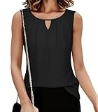 florynova Womens Vest Tops Summer Sleeveless Tank Top Keyhole V Neck Blouses Casual Pleated Shirts(A Black,L)