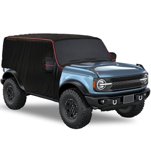 Image of MZS Cab Cover Compatible with Bronco 2 Door 2021-2026, 600D Outdoor Waterproof Bronco Cover 2dr with Driver Door Zipper 6 Gust Hook Car Half Covers Windproof Sun Snow Rain Scratch Protection