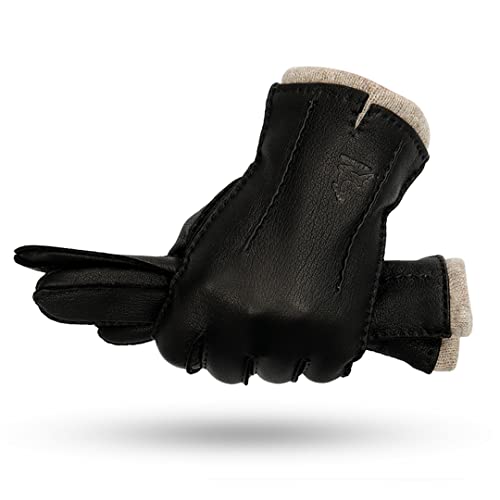 Preisvergleich Produktbild Handgenähte Wildlederhandschuhe Herren Warme Weiche Herren Schwarz Wellhandschuhe 70% Wolle Futter Warm Im Herbst Und Winter Mann Fäustling