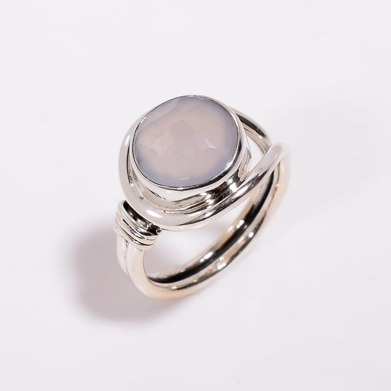 Bague en calcédoine bleue pour femme en argent 925 solitaire - 2
