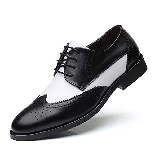 Oxford Dress Shoes for Men Lace Up Two Tone Wing tip Black and White Derby Shoes PU Leather Low Top Non Slip Block Heel Anti-Slip Slip Resistant Prom (Color : Black, Size : 11)