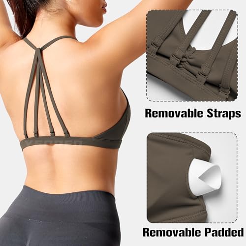 Image of YEOREO CoreFlex Sports Bras for Women Padded Strappy Open Back Workout Top | Light Impact Criss Cross Bra Yoga Gym Crop Top