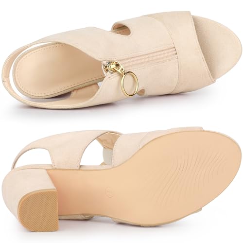 Allegra K Allegra K Women's Front Zipped Gladiator Shoes Chunky Heels Beige Slingback Sandals - 8.5 M US