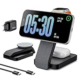 Eazpower Magsafe Ladestation für Apple Watch und iPhone 3 In 1 Faltbare, Schnellladen Magsafe Ladegerät Reise-Ladestation mit Nachtlicht für iPhone 17~12, Apple Watch 11~2, AirPods - Schwarz