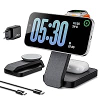 Eazpower Magsafe Ladestation für Apple Watch und iPhone 3 In 1 Faltbare, Schnellladen Magsafe Ladegerät Reise-Ladestation mit Nachtlicht für iPhone 17~12, Apple Watch 11~2, AirPods - Schwarz