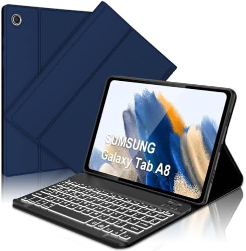 Keyboard Case for Samsung Galaxy Tab A8 10.5" 2022- Multi-Angle- 7 Colors Backlit- Magnetic Detachable Keyboard, Galaxy Tab A8 10.5 (SM-X200/X205/X207) Case Keyboard, Slim Smart Cover (Blue)