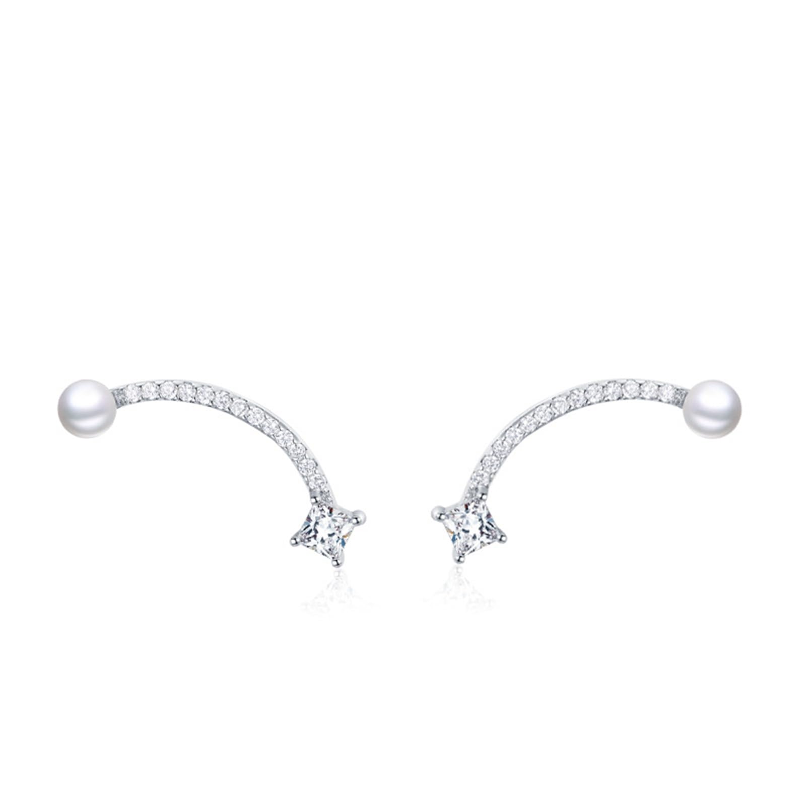 18 ct białe złoto damskie kolczyki, Moissanit Perła Łuk Kolczyki Kolczyki Prawdziwe złoto AU750