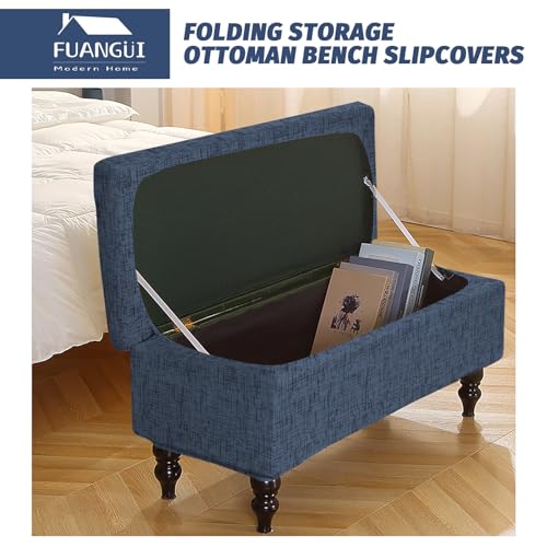 Image of FUANGUI Ottoman Cover Stretch Storage Ottoman Bench Slipcover Jacquard Folding Storage Bench Ottoman Cover Footrest Stool Slipcover Footstool Protector Cover with Elastic Bottom Fit Length,Medium