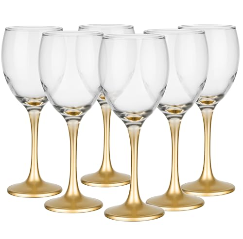 Glasmark Krosno - Set di 6 bicchieri da vino rosso, 0,3 l, per vino rosso, per vino rosso, bicchieri da vino bianco, calici, lavabili in lavastoviglie, colore: oro trasparente, 6 x 300 ml