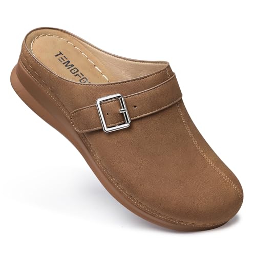 TEMOFON Clogs for Women Slip on Mules: Walking Comfortable, Non Slip, Closed Toe Sandals, Casual Summer Shoes Black Navy Brown Size 5-11