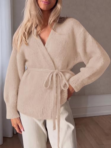 KIRUNDO Womens Trendy Wrap V Neck Tie Open Front Cardigan Cozy Sweaters - image 7