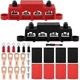 4-Way Bus Bar Kit, 12V Bus Bar 250A Power Distribution Block, Busbar Terminal Block with 4 x 5/16' (M8) Studs, Insulated Cover for Marine Automotive Solar Systems(Color:Red&Black)