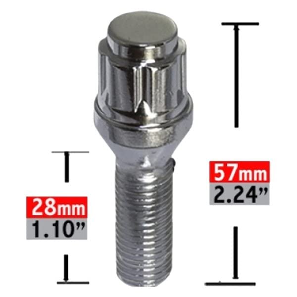 Image of Wheel Accessories Parts 20 Pcs Lug Bolt Set M14 x 1.25 Thread Acorn Seat Lug Bolts Chrome Finish 28mm Shank Length 6 Spline Car fits BMW 3, 4, 5, 7, 8 Series, M2, M4, M5, M8, X5, X6, X7
