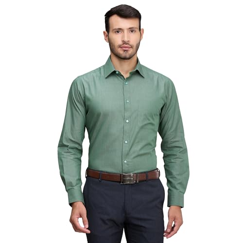 Image of Raymond Men Pure Cotton Slim Fit Solid Pattern Semi Cut Away Collar Formal Shirt