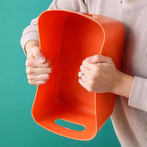 Image of Plastic Storage Organizer Bins with Handles (Pack of 3) | Multipurpose Storage Basket for Kitchen, Pantry, Bathroom, Office & Kids Room | Stackable Durable Storage Containers for Home Organization