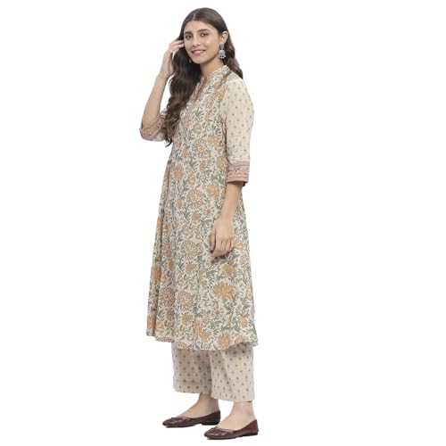 Image of BIBA Women Cotton A Line Printed Suit Set
