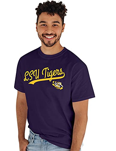 Blue 84 Men's LSU Tigers T-Shirt Cursive Team Color, Team Color, Large