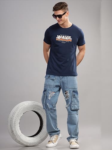 Image of ADRO Mens Printed T Shirt | The Super Soft Tshirt in India| Pure Cotton Lycra Breathable Fabric| 4 Way Stretch smart tech Fabric| Round Neck T-Shirt (Also in Plus Size) RN25-ST-WAVE-NB