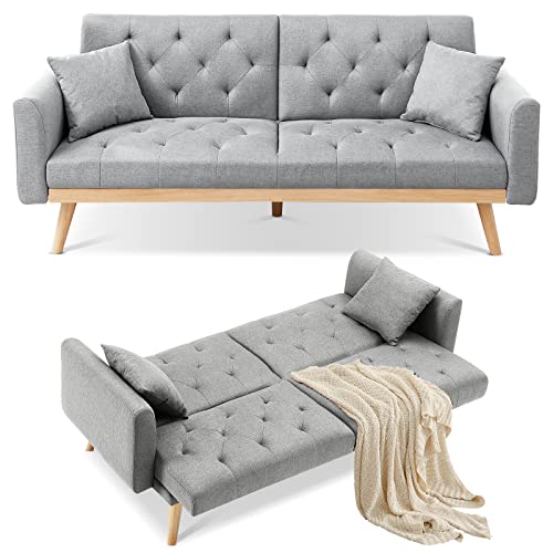 Lamerge Folding Futon Sofa Bed, Modern Linen Fabric Convertible Sofa Bed,Upholstered Sleeper Sofa Couch Bed With Adjustable Back, Lounge Futon Couch For Living Room Apartment Office,Light Grey #TOP7
