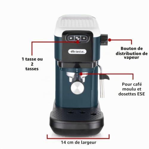 Ariete 1399 Machine à Café Percolateur, pour Expresso, Cappuccino, Thé et Tisane, Compatible avec le Café en Poudre et les Dosettes ESE, 1300 W, 15 Bar de Pression, Filtre 1-2 Tasses, Snow White