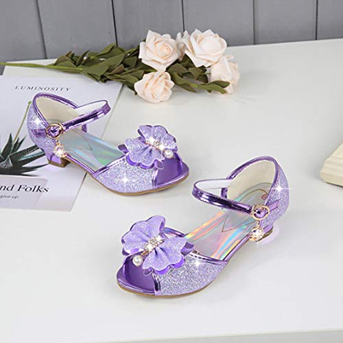 Amtidy High Heels Sandals Dress Shoes Wedge Performance Sequin Glitter Princess Sandals Dress Crystal High Shoes For Girls （13.5M Little Kid, Purple） #TOP4