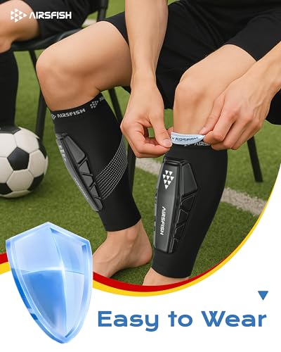 AirsFish Soccer Shin Guards Kids Youth, Shin Protector for Boys Girls Men Women, Shin Pads Defender, Lightweight Calf Protective Gear, Breathable Canilleras de Futbol para Niños