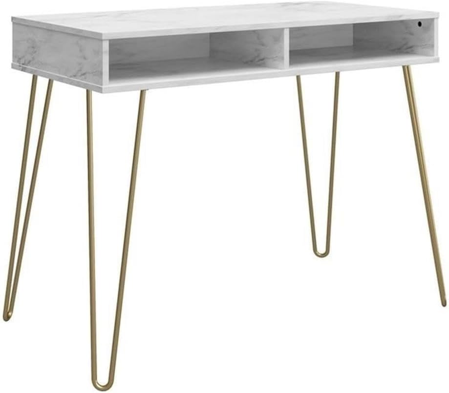 Computer Desk with Storage, White Marble