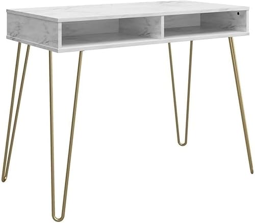 Novogratz - Escritorio de mármol blanco con cajones para computadora