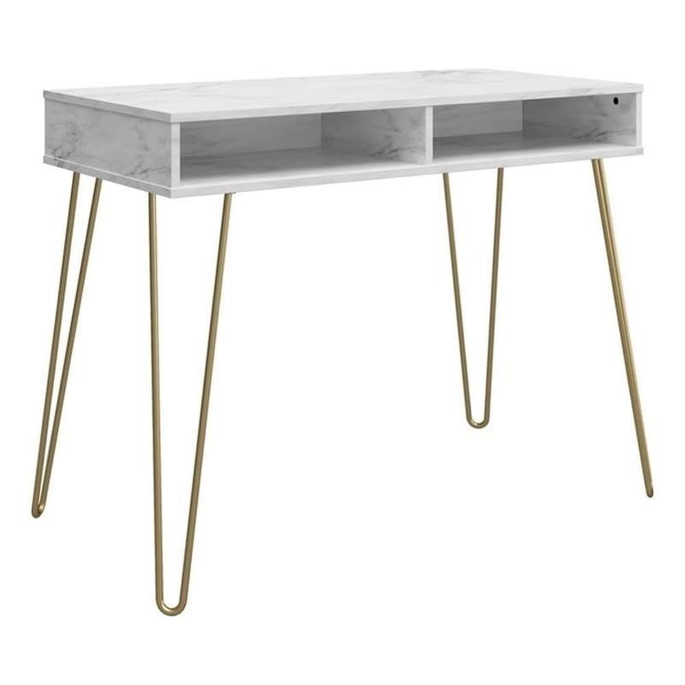 Athena Computer Desk with Storage, White Faux Marble