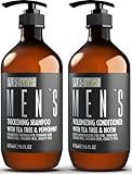 Mens Shampoo and Conditioner Set - Sulfate Free Strengthening and Thickening Formula for Fuller Hair - Helps with Thinning Hair - Formulated for Men - 16 Fl Oz (Set of 2)