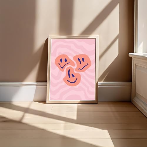 Image of BLINKART Smiley Face Aesthetic Modern Art Walls With Frame | Natural Wood Texture | Living Room Bedroom Office Wall Decoration | Poster Home Decor Frames Wall Bedroom | 12x8 Inches (D574)