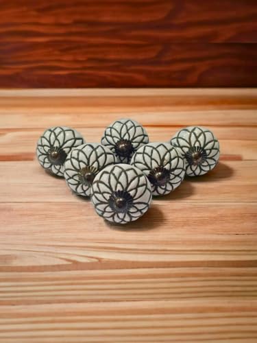 Image of Vintage Ceramic Knobs for Kids and Kitchen Cupboards, Drawers, Wardrobes, PC Cabinets, Almirahs, Dressers, Decorative Pull Handles for Dressing Table and Home Decor - Set of 6 Antique Round