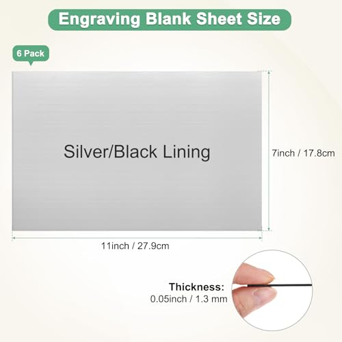 Image of M METERXITY 6-Pack Engraving Blank Materials Double Color 7x11 Inch, 1.3mm Thick ABS Plastic Sheet Name Plate for Door /Office /Desk /Wall /Yard Sign /DIY Carving /Laser Cutting[Silver /Black]