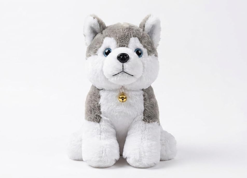 Siberian Husky Stuffed Animal Plush Toy, Grey and White | Sparkling Blue Eyes, Gold Bell Collar, Soft Plush Fabric, Sitting Pose, Kids Toy-image-35