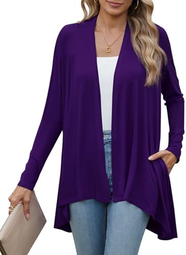 Women's Open Front Casual Long Sleeve Lightweight Drape Cardigans Sweater Duster with Pockets (S-3XL)