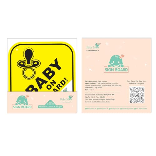 Image of BabyMoo Pacifire and Tiny Safety Sign for Car with Vacuum Suction Cup Clip Yellow -Weatherproof Car Decal-Adorable Design for Maximum Attention-Enhance Road Visibility-Easy to Apply and Residue