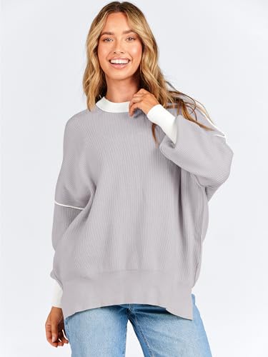 ANRABESS Womens Oversized Sweaters Fall 2025 Fashion Crewneck Batwing Long Sleeve Side Slit Knit Pullover Sweater Tops3