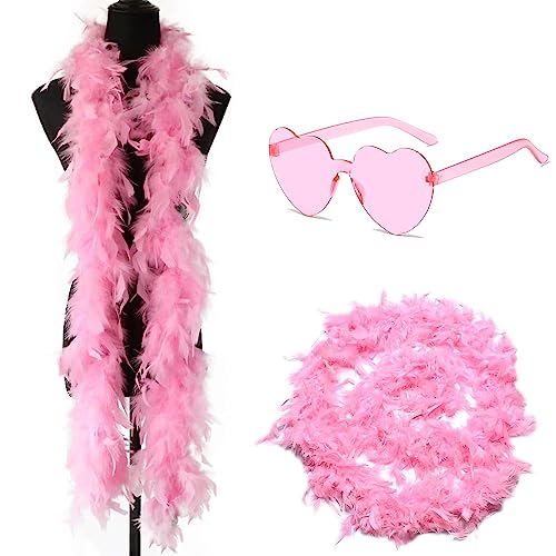 Norhogo pink feather boa, 1.8m pink feathers scarf for Women boa and glasses, feather boa