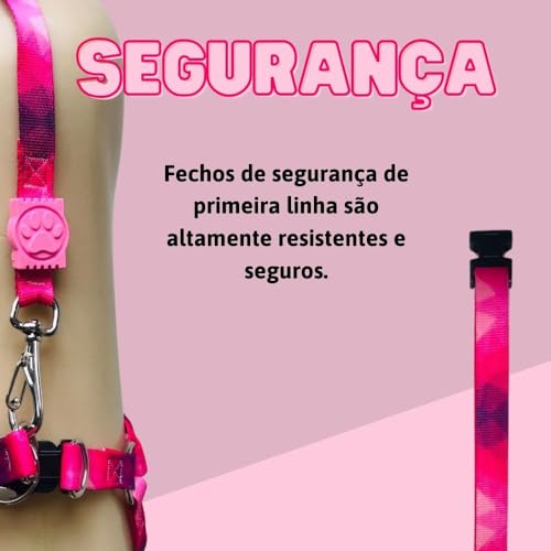 Conjunto Peitoral Coleira com Guia para Cachorros com Pingente para Identificação M, Tamanho Ajustáv