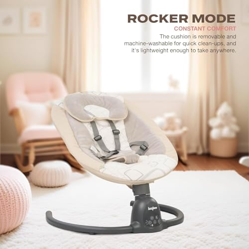 Image of BAYBEE Electric Baby Swing Cradle for New Born Baby | Rocker for Babies with Adjustable Speed & Safety Belt | Automatic Swing Cradle with Mosquito Net, Music & Toys for Infant Boys Girls (Beige)