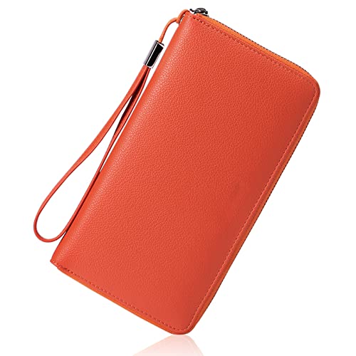 Goiacii Womens Wallet Rfid Blocking Leather Zip Around Wallet Large Capacity Long Purse Credit Card Clutch Wristlet #TOP1
