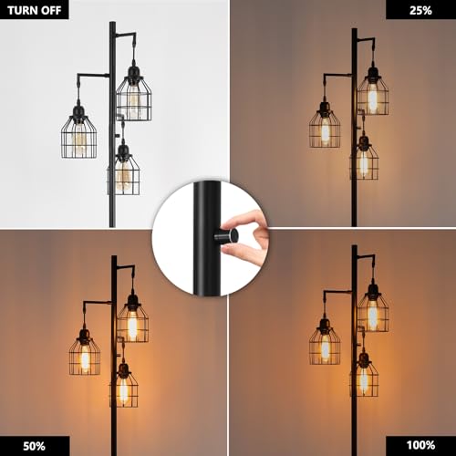 9MMML Floor Lamp for Living Room, Farmhouse Industrial Dimmable Floor lamp,3 Lights Metal Cage Tree Standing Lamp,68", 3Pcs Led Bulbs Included - Image 2