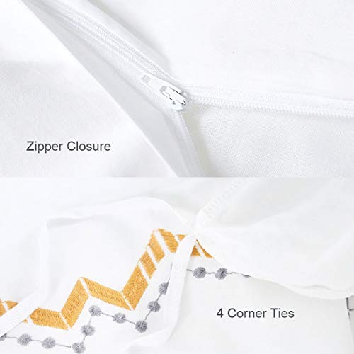 Yinfung Boho Duvet Cover King White Moroccan Aztec Geometric Yellow Grey Ethic Bohomian Vibrant Textured 104X90 Cotton Bedding Set Embroidered Striped Zip Embroidered 3 Pieces thumb #5